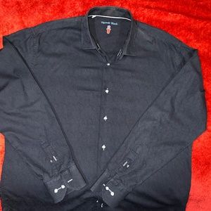 Visconti Black - XL Blue Black Long Sleeve Button Front Men's Shirt